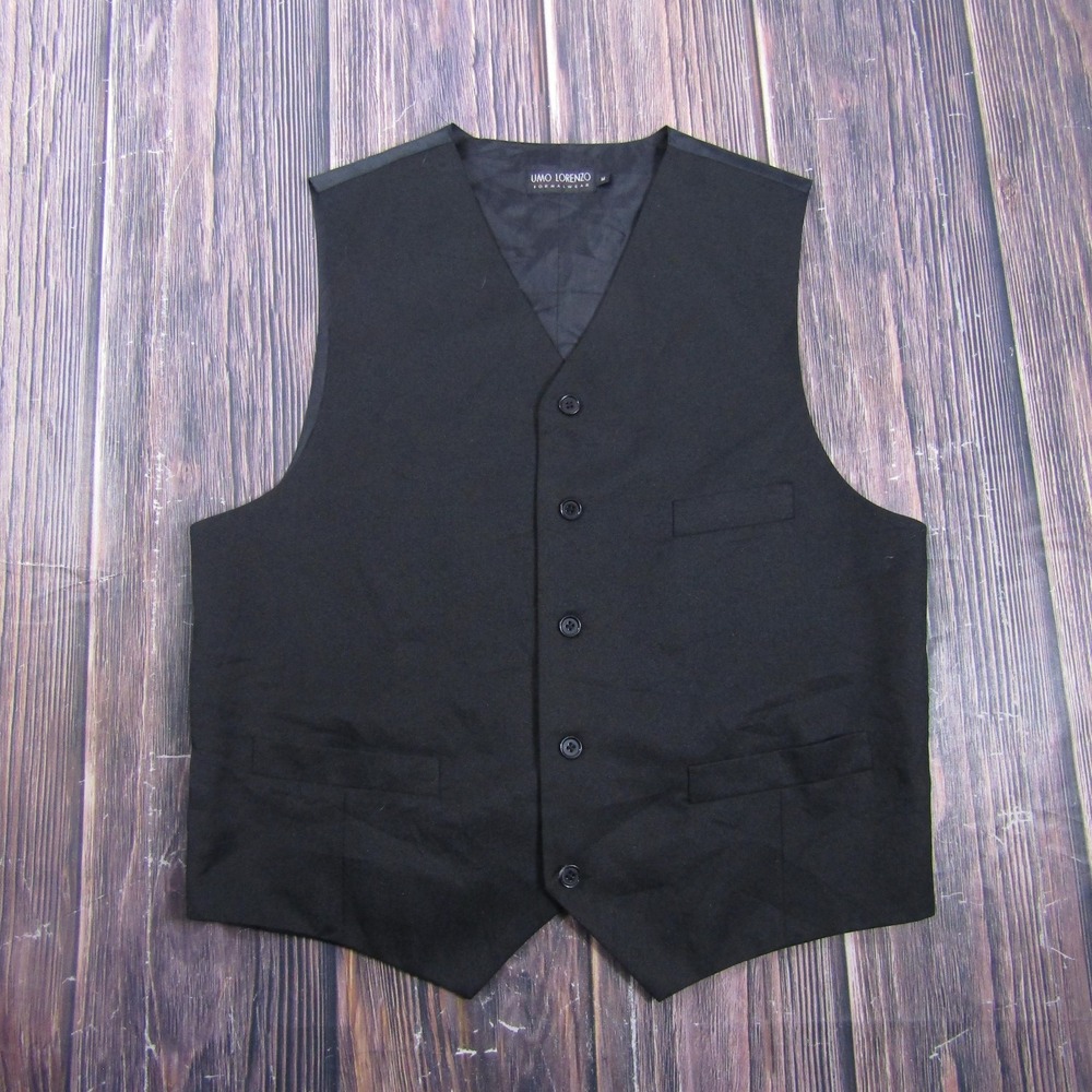 Suit Vest UMO LORENZO Mens M Black Solid Polyester Belted Tuxedo Formal
